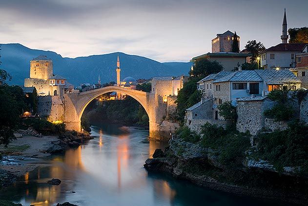 Old bridge over Neretva river Mostar Bosnia and Herzegovina
