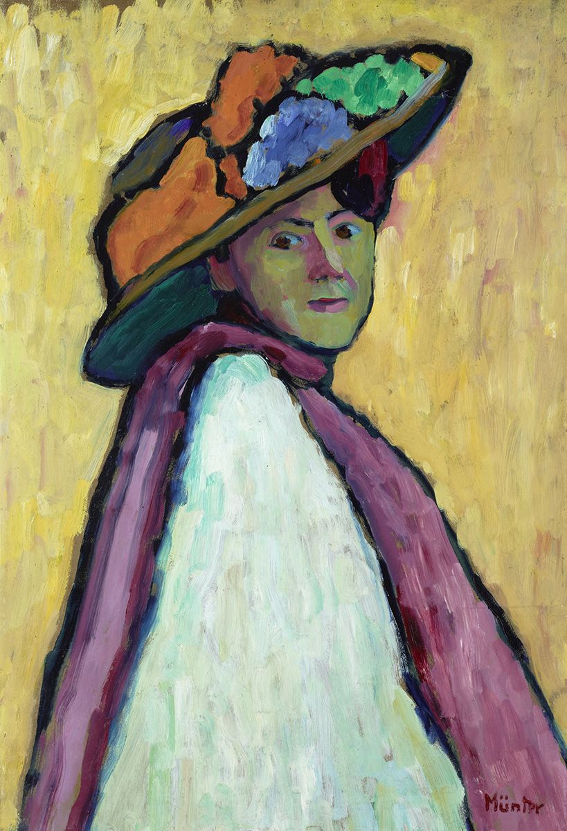 a painting of women in floral hat