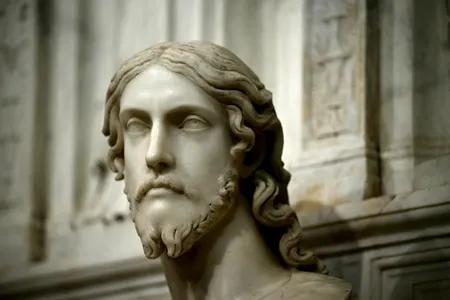 The marble bust on display inside the Basilica of St. Agnes Outside the Walls in Rome