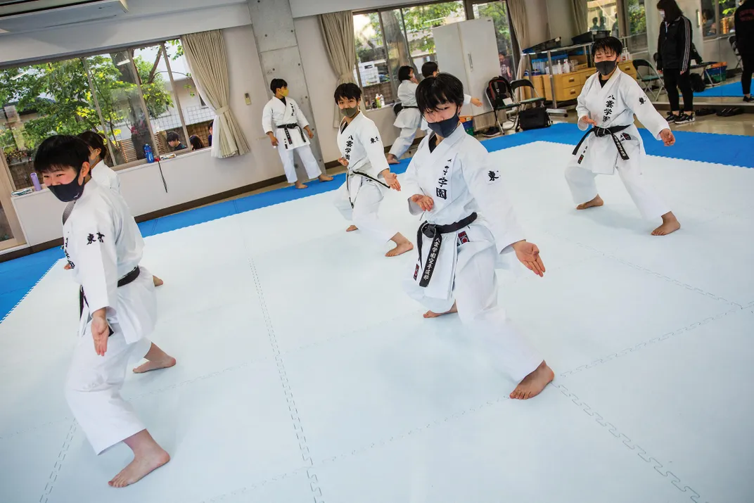 Karate team members at Hozen High School