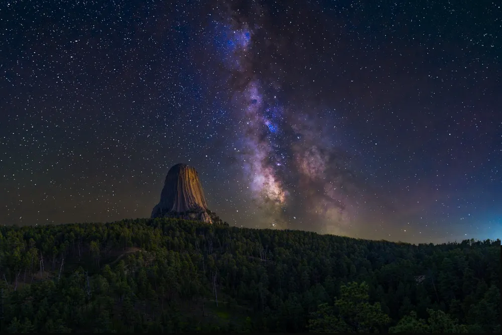 The Milky Way rising behind Devils Tower.