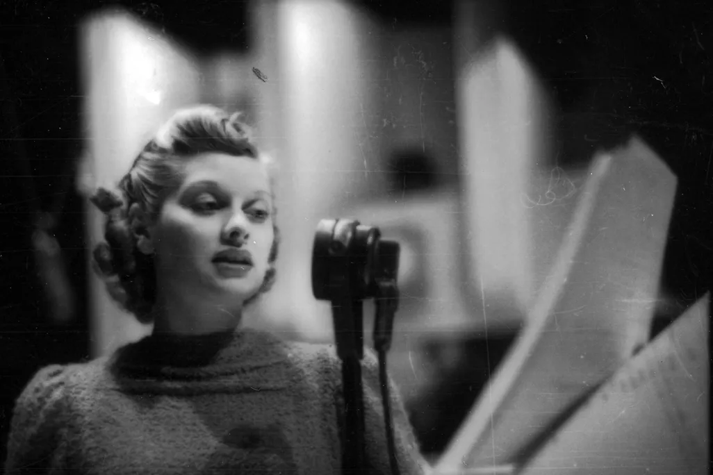 American actress Lucille Ball (1911 - 1989) appears on radio programme "The Phil Baker Show" in 1938