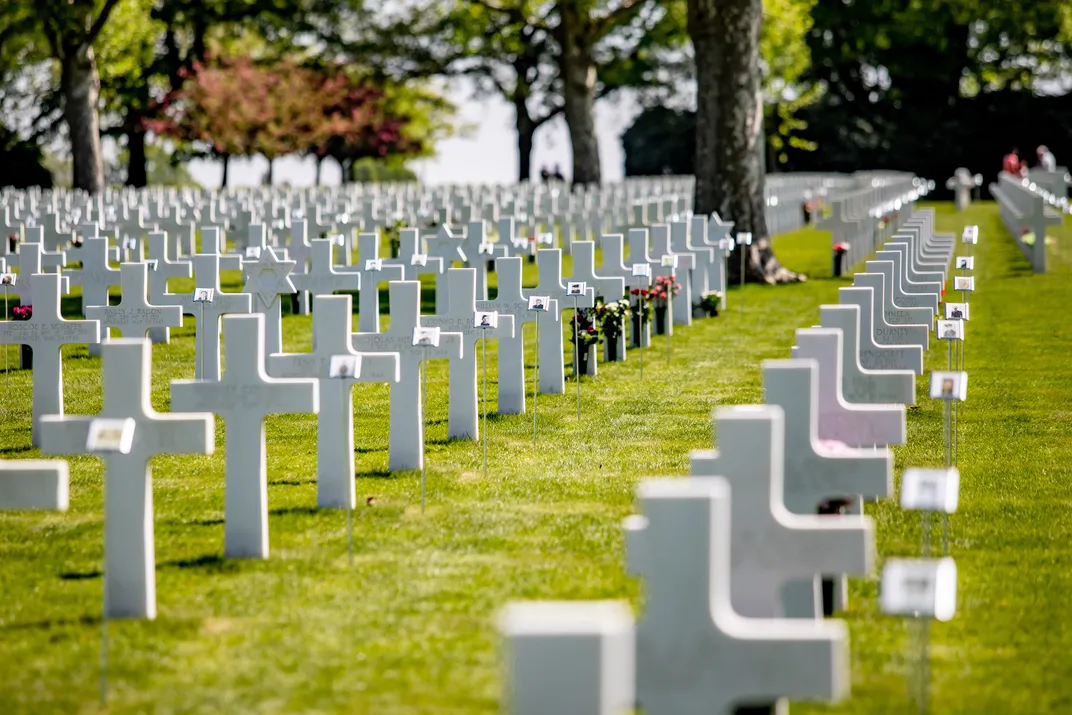 Rows of graves at the Netherlands American Cemetery and Memorial