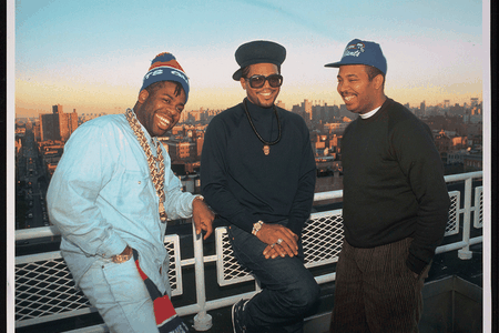 Run-DMC-JMJ on the rooftop of Russell Simmons's apt
