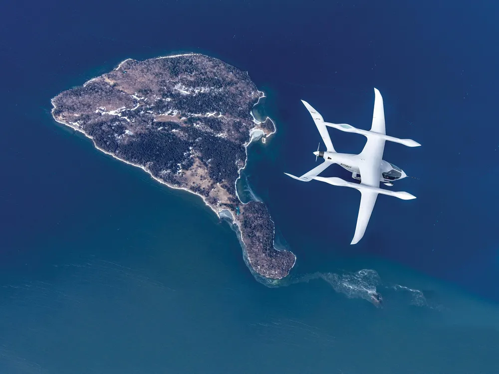 ALIA 250 flying over island