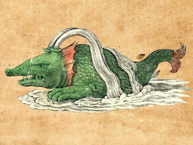 an illustration of a green sea monster