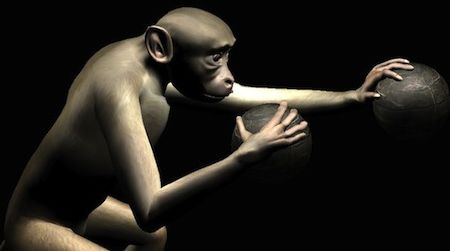 A representation of a virtual monkey, whose arms can be manipulated by a real monkey in a new brain-machine interface—the first interface that allows for the control of multiple limbs.