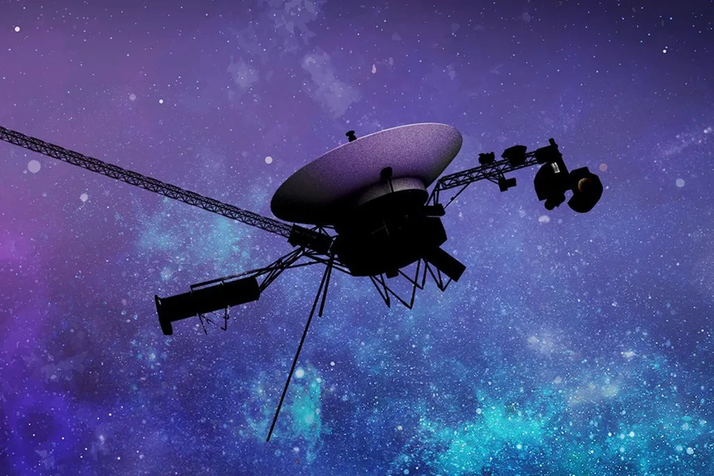 what looks like a space instrument on a colorful astronomical background
