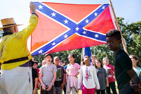At Beauvoir this past October, Jim Huffman, a member of the Sons of Confederate Veterans, showed students the 1863 battle flag of the Army of Tennessee.
