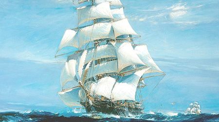 Ariel and Taeping at sea during the great Tea Race of 1866. Oil painting by Jack Spurling, 1926