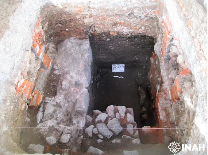 An aerial shot of an underground dwelling dating from as long as 800 years ago from Mesoamerica