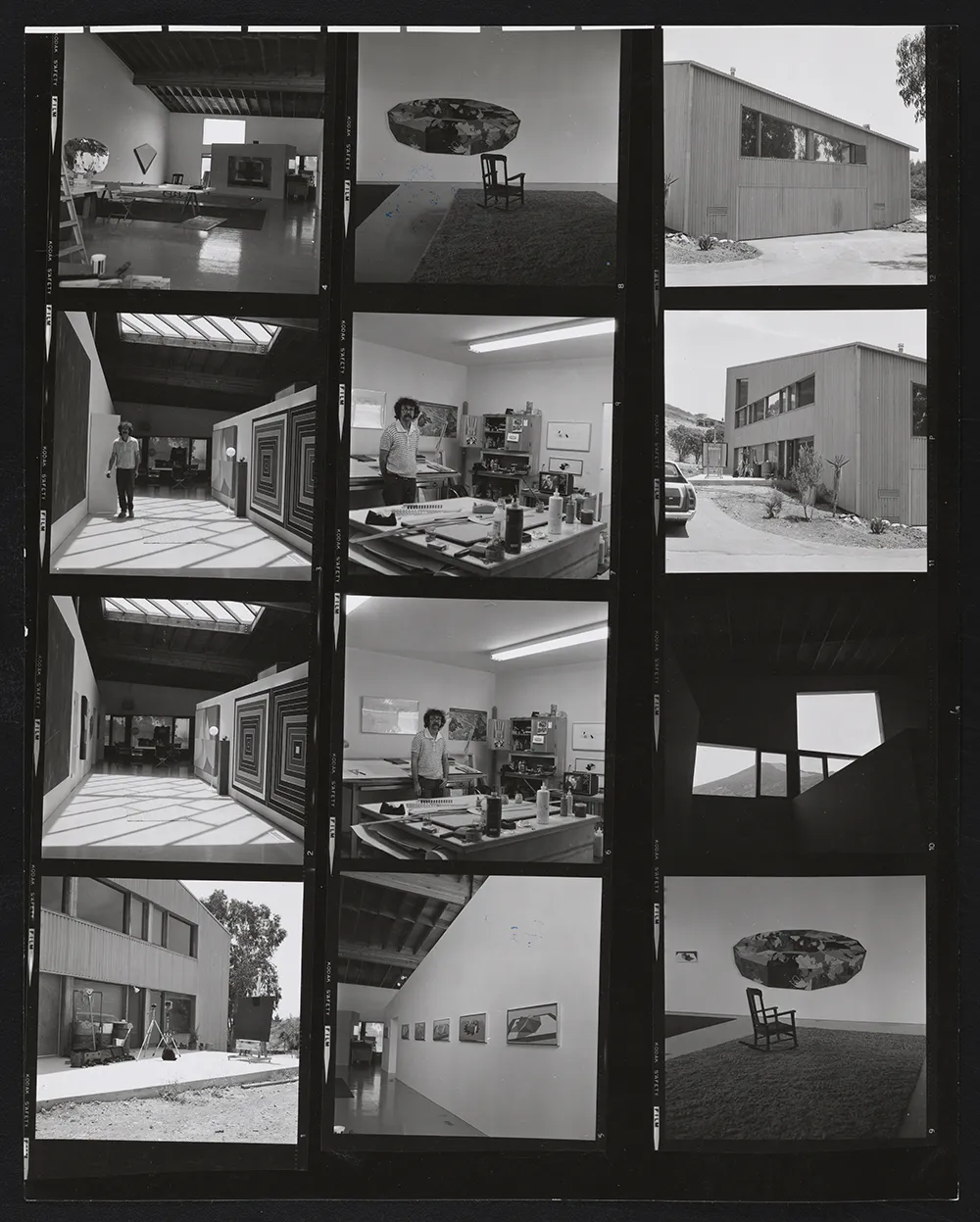 Black and white contact sheet with images of a modern home and painting studio