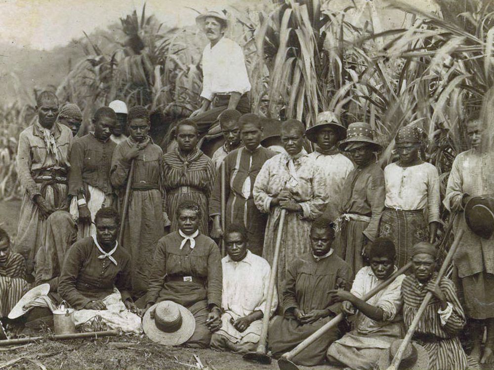 Australian South Sea Islander women laborers on a sugarcane plantation near Cairns, Queensland, about 1895