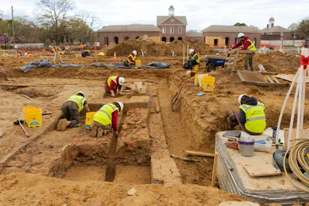 Part of the 17th-century foundation will be visible through a glass floor section in the new archaeology center.