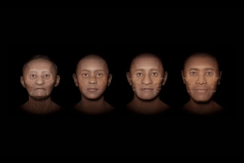 Four faces against a black background