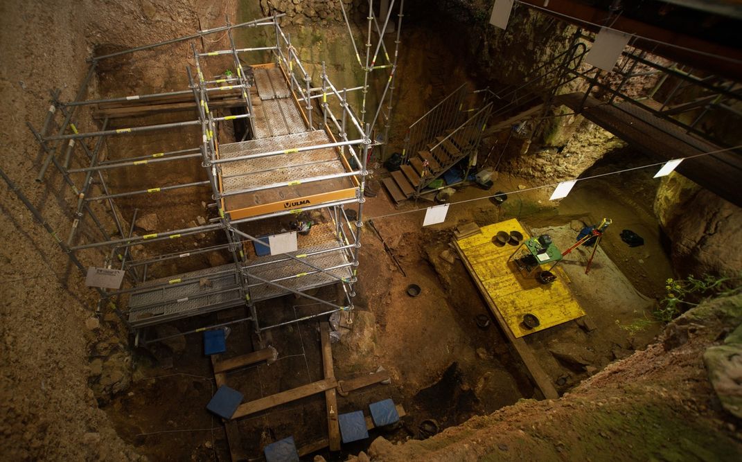 Scaffolding in a cave for archaeological research