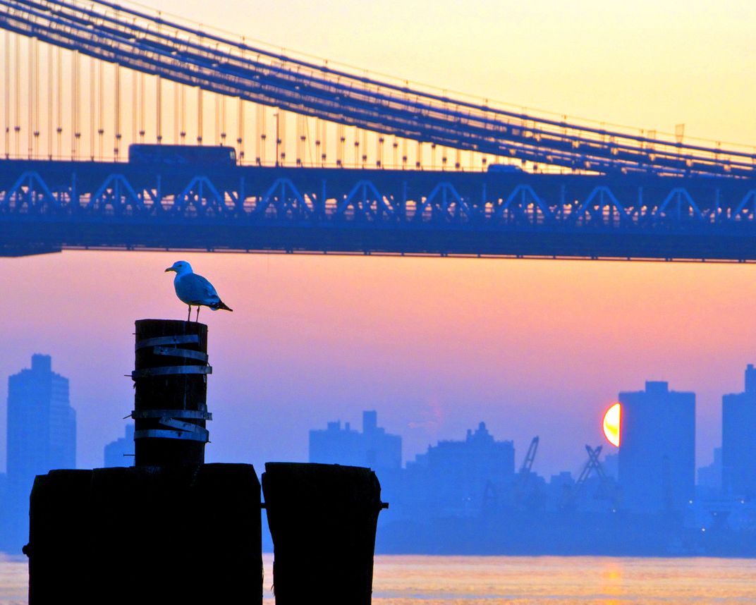 Walking along the East River in Manhattan, NY as the sun rises