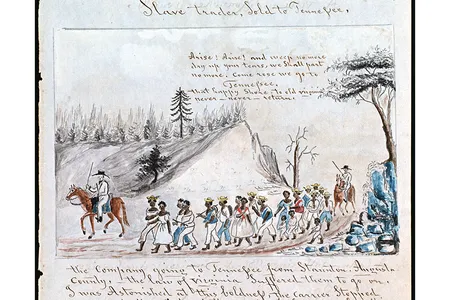 A coffle of slaves being marched from Virginia west into Tennessee, c. 1850.
