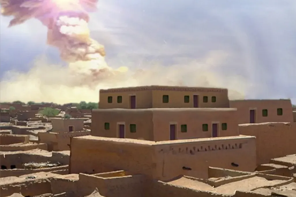 Reconstruction of the blast above a city building