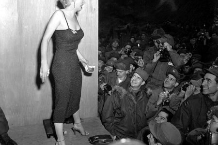 Marilyn Monroe performs at a USO show in 1954.