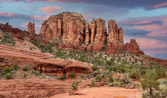 A landscape of the desert southwest featuring red rock formations