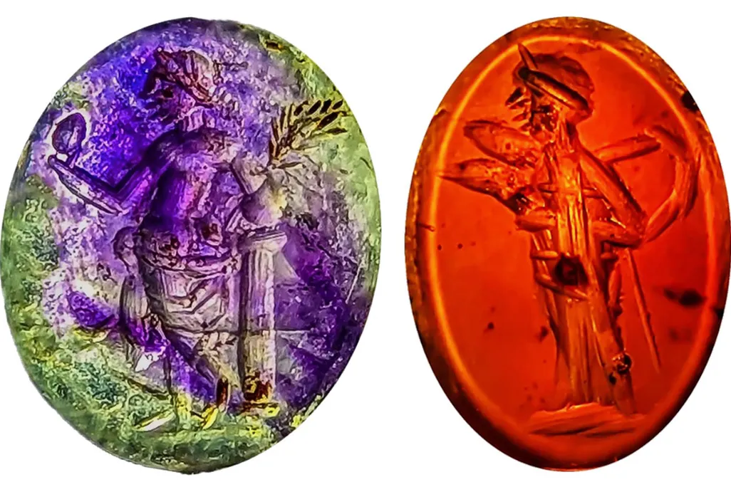 Two of the gemstones discovered at a Roman bathhouse