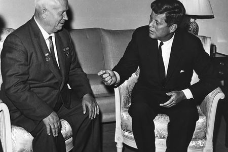 John F. Kennedy meeting with Soviet politician Nikita Khrushchev. 