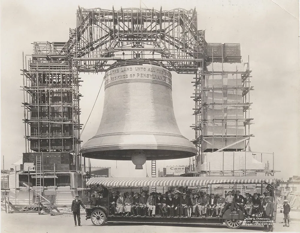 Libery Bell replica covered in scaffolding