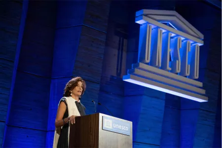 Audrey Azoulay, the director-general of UNESCO, announcing the United States&#39; request to return to the organization