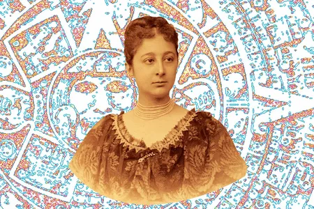 An illustration of the Aztec calendar stone surrounds a young portrait of anthropologist Zelia Nuttall. &ldquo;Mrs. Nuttall&rsquo;s investigations of the Mexican calendar appear to furnish for the first time a satisfactory key,&rdquo; wrote one leading scholar.