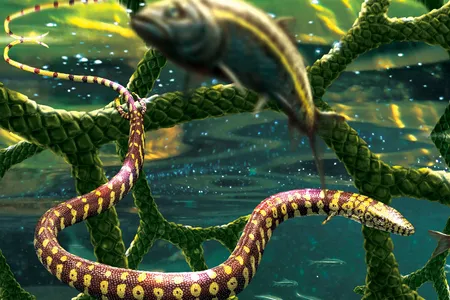 An illustration of Tetrapodophis, a lizard that was named based on a fossil likely smuggled out of Brazil to Germany