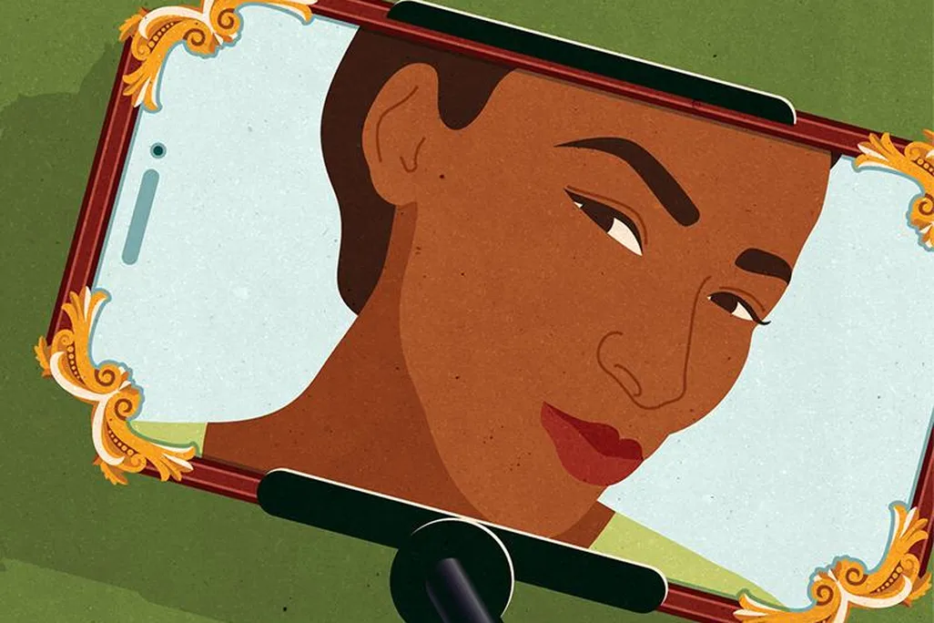Illustration of woman looking into mirror 