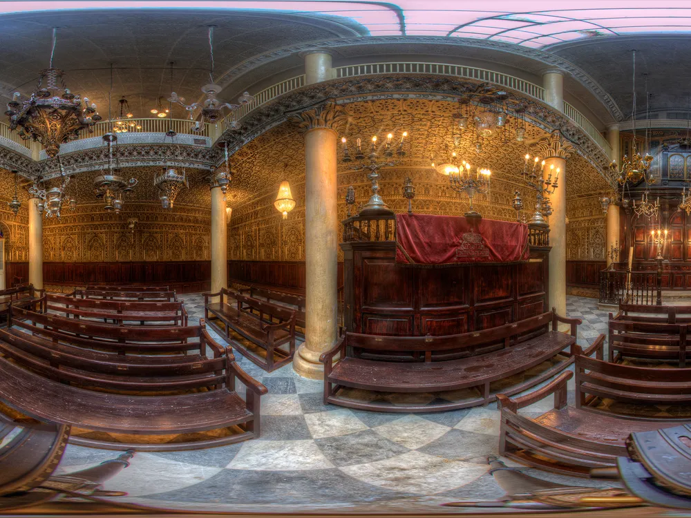 MOBILEOPENERMoshe Nahon Synagogue in Tangier, Morocco. This is a flattened view of a 360-degree photograph from Diarna’s archives.