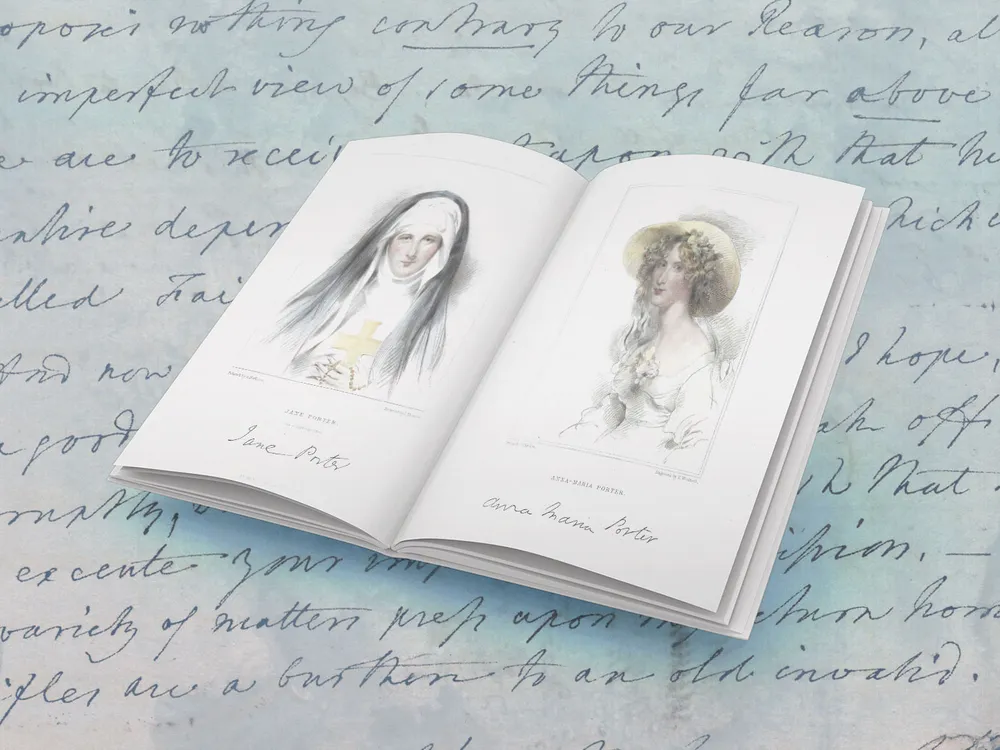 Illustration of the Porter sisters' portraits in an open book