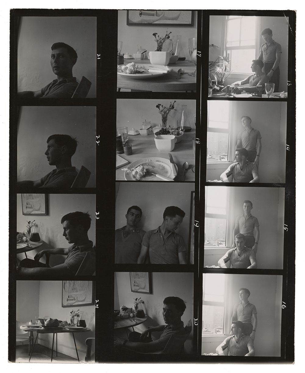 Contact sheet with photographs of George Tooker and William Christopher