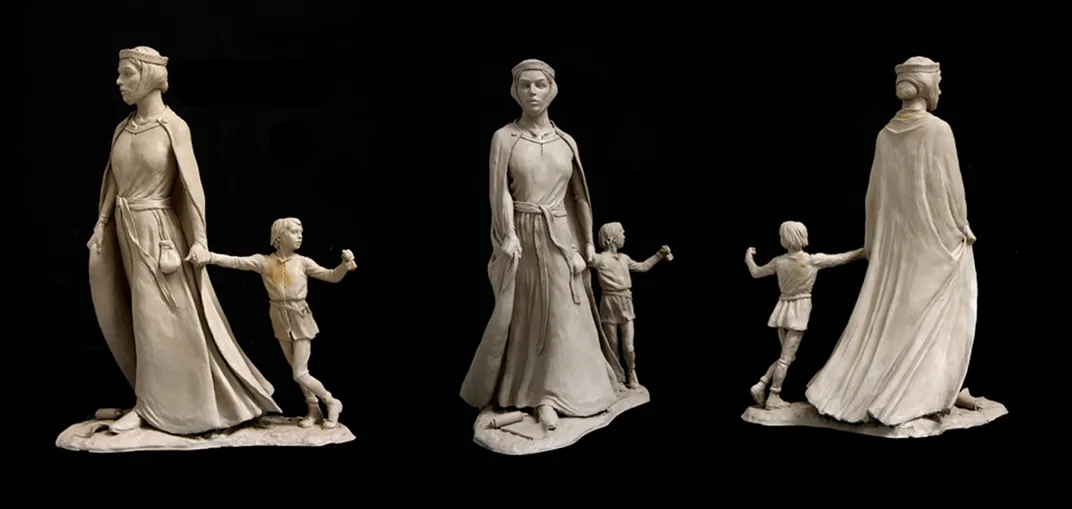 Three views of the new statue