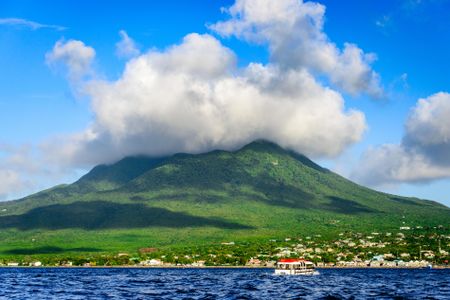 A view of the Nevis volcano on the island of Nevis where Alexander Hamilton was born.