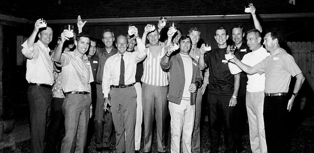 Apollo and Soyuz astronauts backyard party.jpg