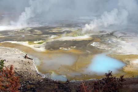 A hydrothermal area called Porcelain Basin in Yellowstone National Park's broader Norris Geyser Basin.
