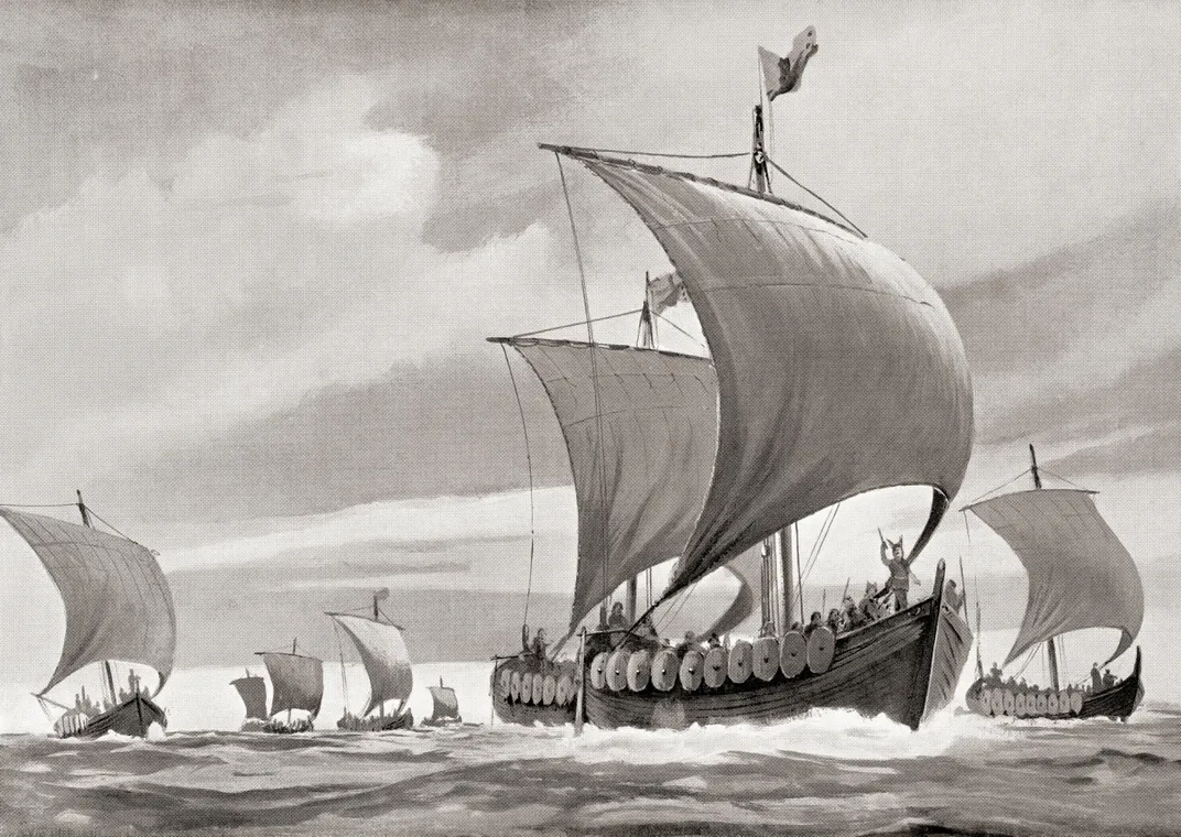 Viking ships on a raid