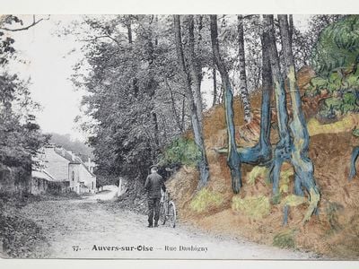A 1905 postcard overlaid with Vincent van Gogh's 1890 painting of the same spot