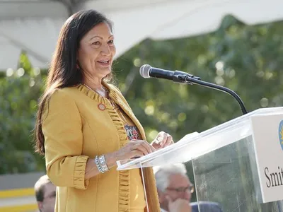 Deb Haaland speaks at the Groundbreaking Ceremony for the National Native American Veterans Memorial, Saturday, Sept. 21, 2019.