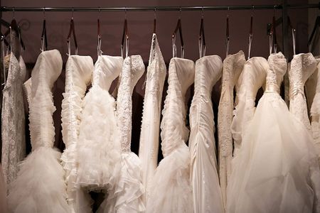 Wedding dresses make from locally-produced silk on display at the Suzhou Tiger Hill Wedding Market.