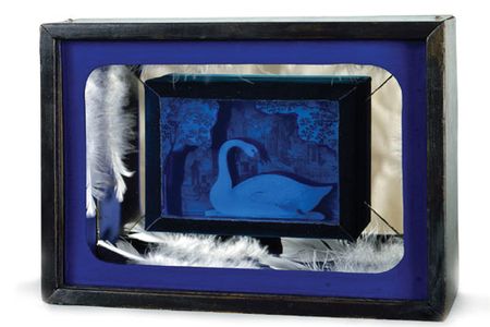 Cornell's 1946 construction, an homage to the ballerina Tamara Toumanova, incorporated feathers from her costumes.