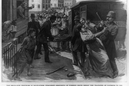 Smallpox raids, like this one in Milwaukee, focused on immigrant families.
