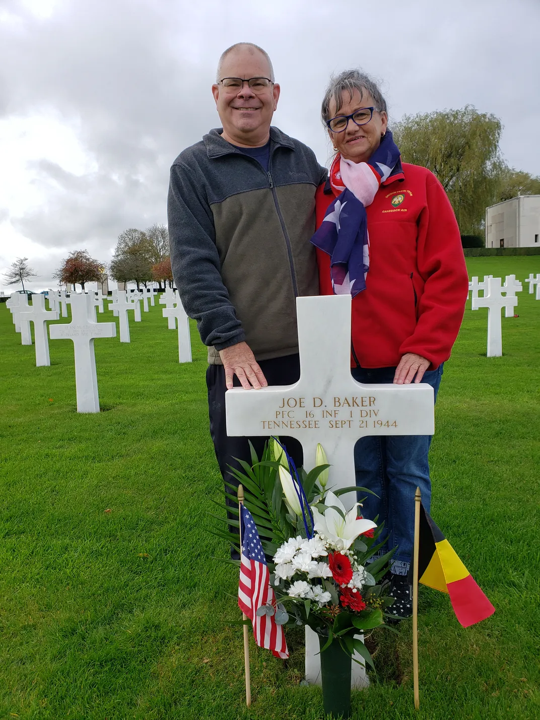 Retired Colonel Tom Stein and Mathilde Schmetz at the Henri-Chapelle American Cemetery and Memorial