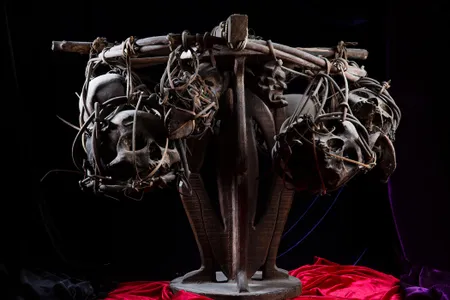 The Ilban people of East Borneo captured these six warrior skulls in a single battle. They tossed the heads into a fire pit to cure and then wrapped them in vines to suspend their prize from the rafters of the community longhouse. 