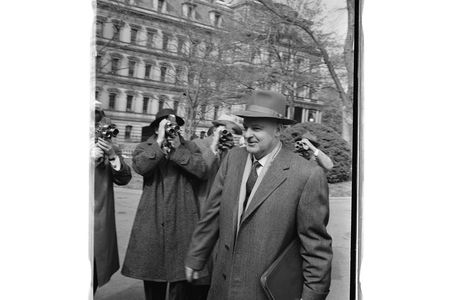 Mikhael A. Menshikov, new Soviet ambassador, outside White House, going to visit with President Eisenhower