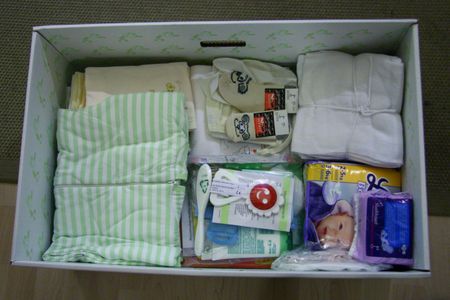 A maternity care package provided by Finland.