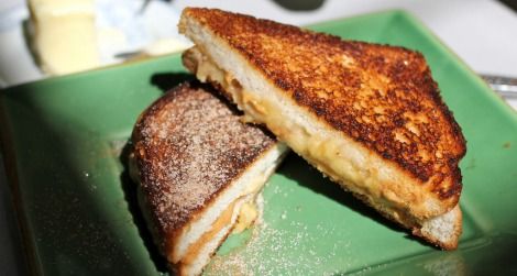 A fried peanut butter and banana sandwich